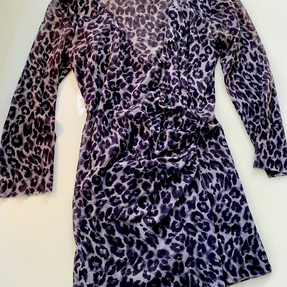 Sak’s Fifth Avenue Black Label Top | Mesh Animal Print V-Neck Wrap Top